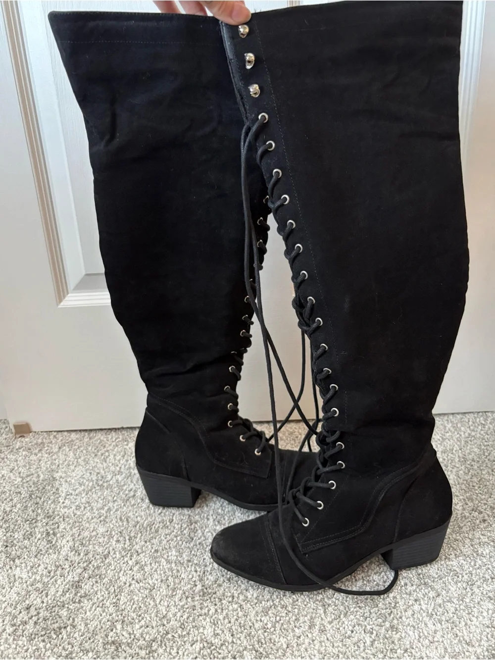 JustFab Black Over-the-Knee Lace-Up Boots